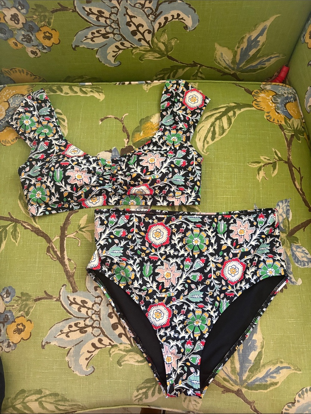 Boden Black Floral High-Waist Bikini Set